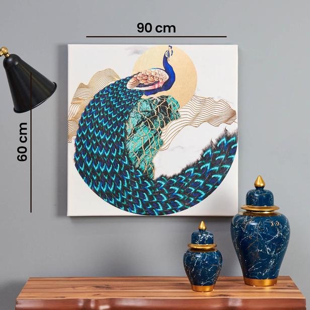  Q-Art Dekoratif Peafowl Kanvas Tablo - 60x60 cm