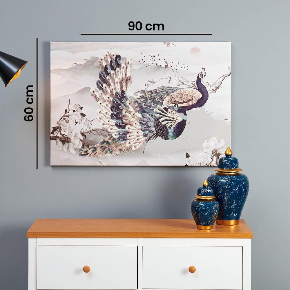  Q-Art Dekoratif Gold Peafowl Kanvas Tablo - 90x60 cm