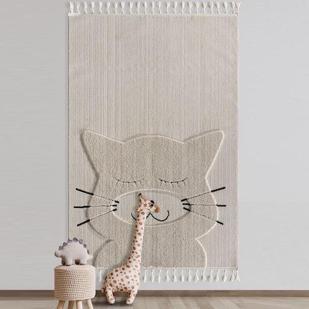  Empera Kids Kitty Kedi Figürlü Çocuk Odası Halısı - Bej - 133x190 cm