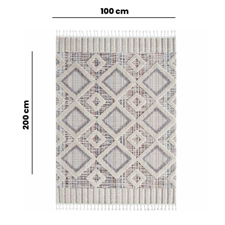  Empera Bilbao Flame Modern İskandinav Saçaklı Halı - Bej - 100x300 cm