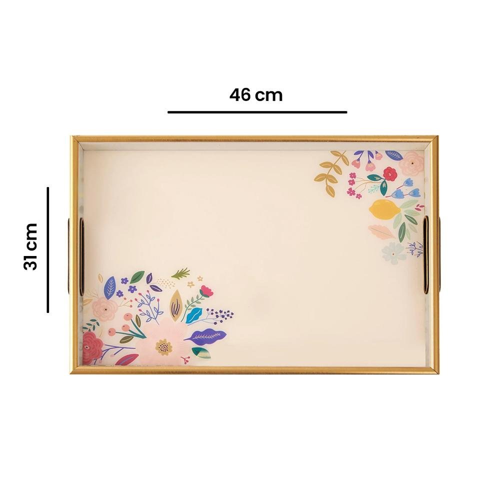  Evabella Çiçek Desenli Tepsi - Renkli - 34x46 cm