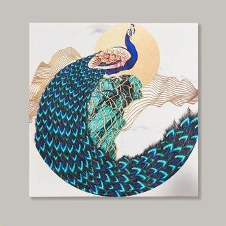 Q-Art Dekoratif Peafowl Kanvas Tablo - 60x60 cm