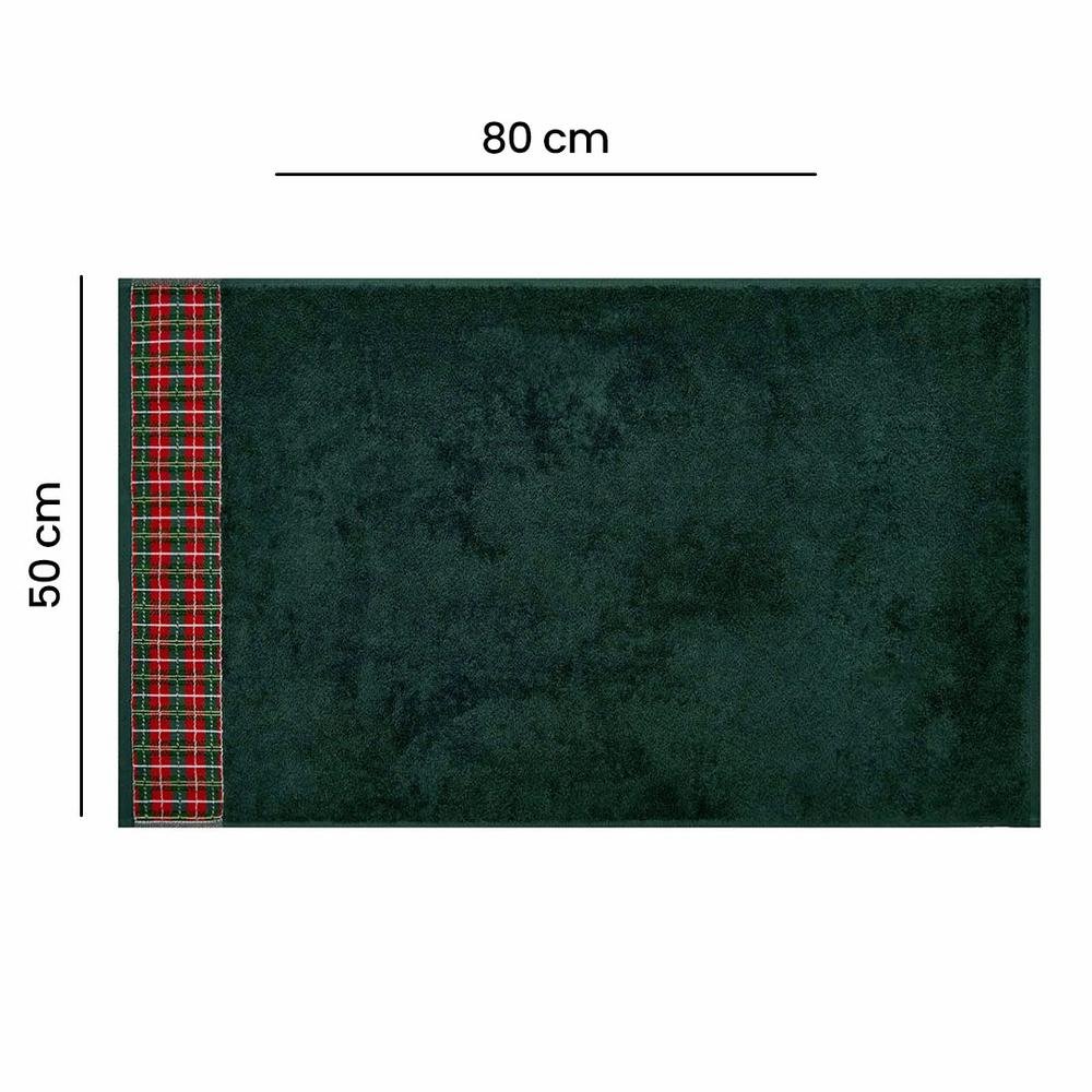  Nuvomon Bordürü Ekoseli Yüz Havlusu - Yeşil - 50x80 cm