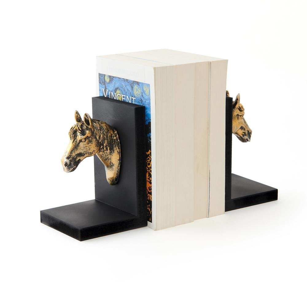  Q-Art Dekoratif 2'li At Başlı Kitap Desteği - 15,5x10x10 cm