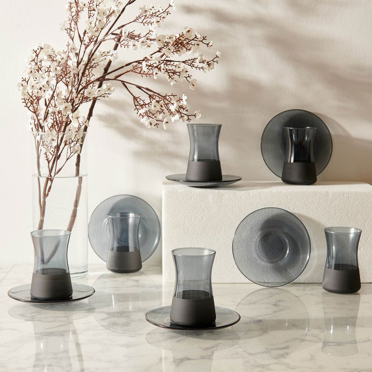  Rakle Matte 12 Parça Çay Seti - Siyah - 132 ml