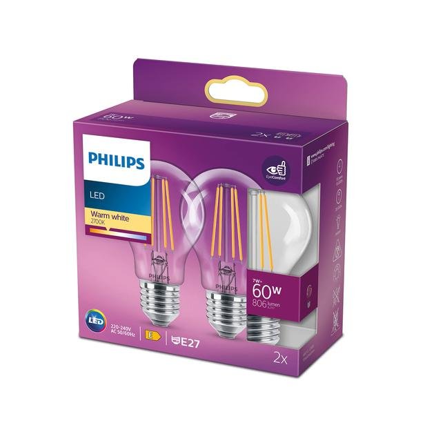  Philips A60 Led Classic 60W E27 Non-Dim 2'li Ampul - 2700K - Sarı Işık