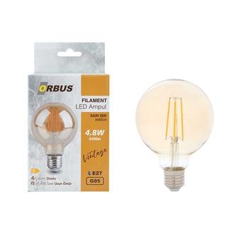 Orbus G95 4,8W Filament Bulb Amber E27 Ra80 220- 240V/50Hz Ampul - 2200K Sarı Işık