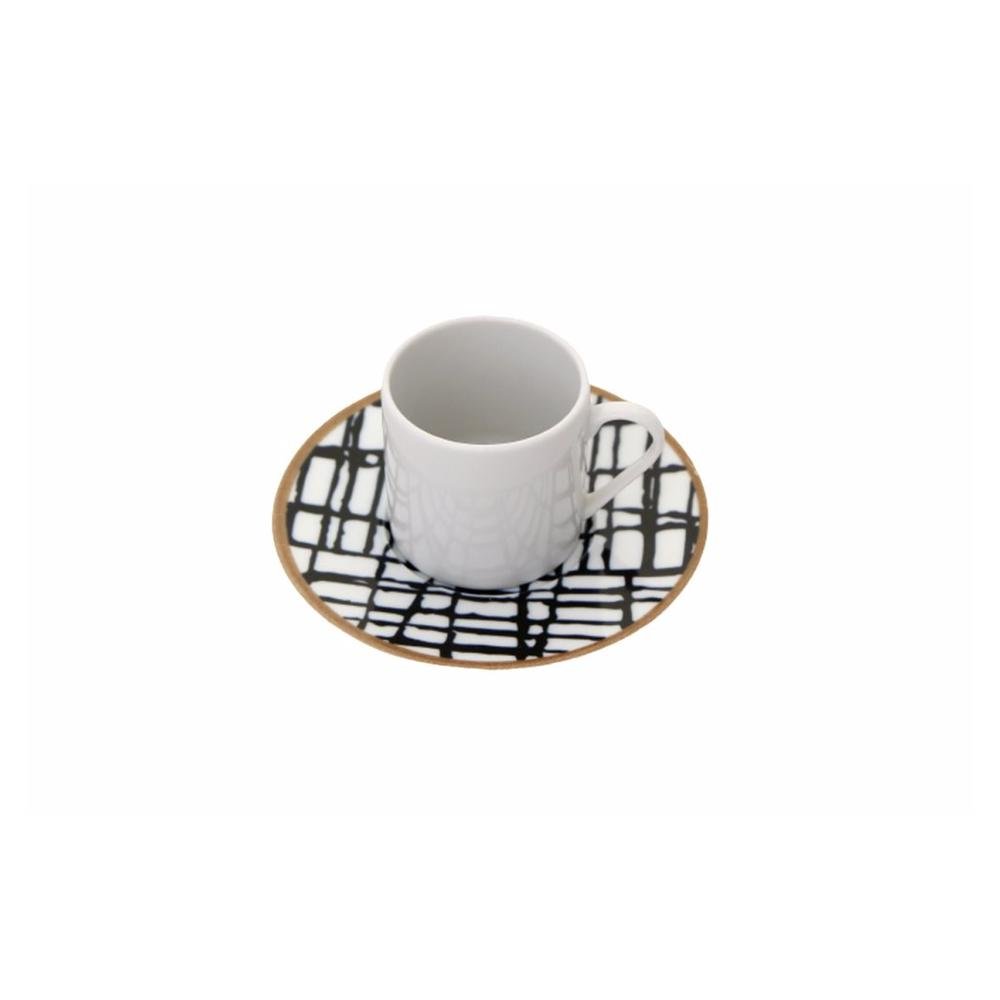  Porland Fractal 12 Parça Kahve Fincan Takımı - Beyaz / Siyah