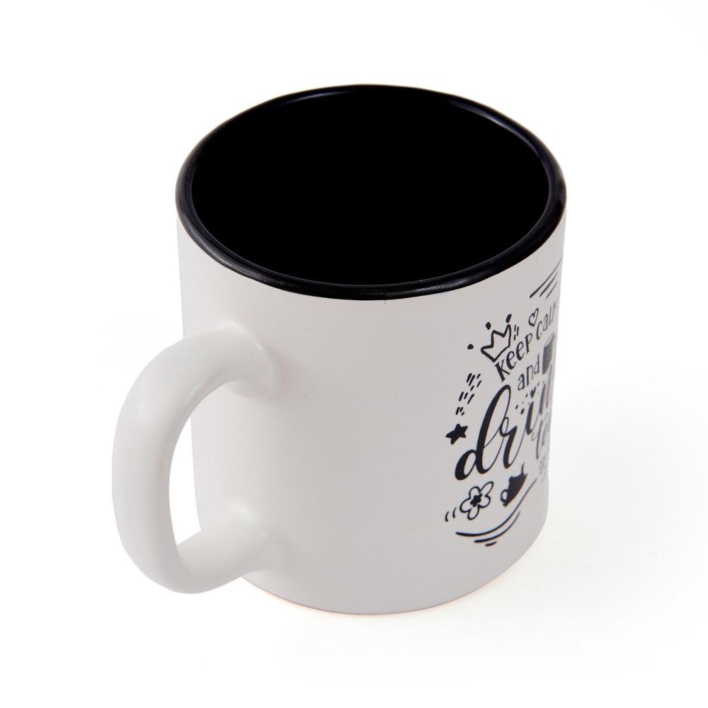 Keramika Keep Calm Sloganlı Silindir Kupa - Beyaz / Siyah