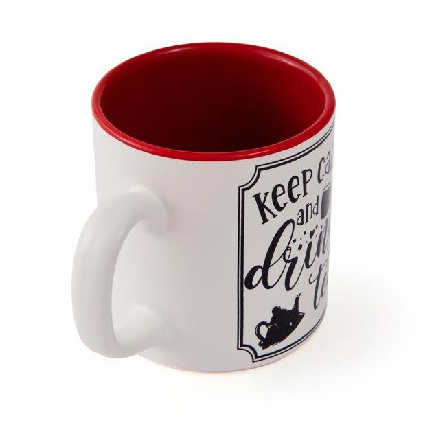  Keramika Keep Calm Sloganlı Silindir Kupa - Beyaz / Kırmızı
