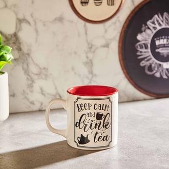 Keramika Keep Calm Sloganlı Silindir Kupa - Beyaz / Kırmızı