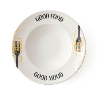 Tulu Porselen Good Food Makarna Tabağı - Beyaz / Siyah - 27 cm