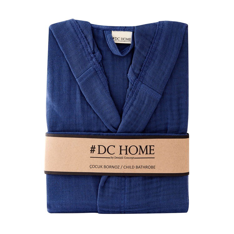  DC Home Müslin Kapüşonlu Çocuk Bornoz Lacivert - 6-8 Yaş