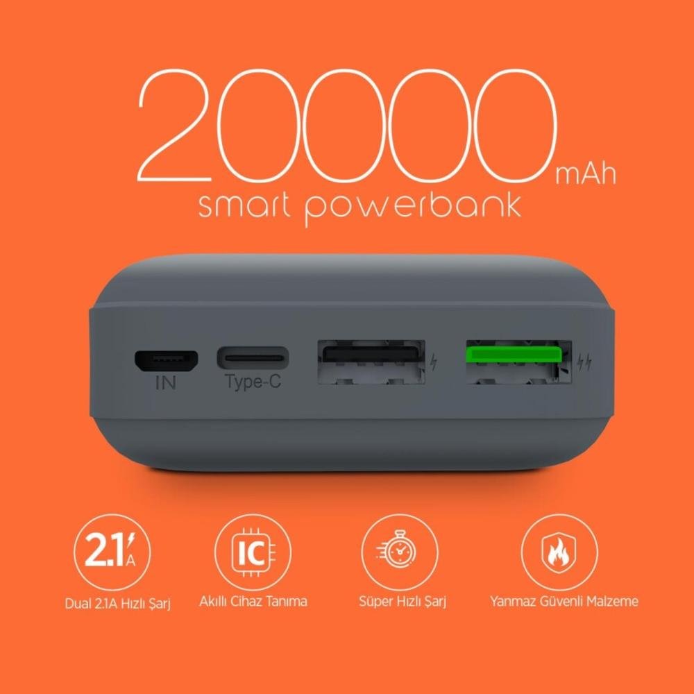 Polo Smart PSM-71 Type-C ve Micro USB Girişli Powerbank - 10000 Mah - Gri_6