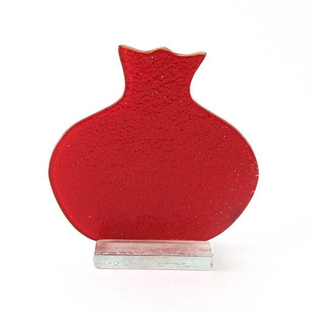  Mavituna Dekoratif Cam Nazarlıklı Nar Obje - Kırmızı - 10x4x10 cm