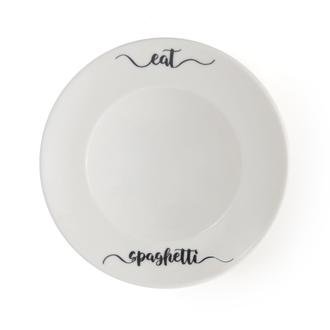 Tulu Porselen Eat Spaghetti Makarna Tabağı - Beyaz / Siyah - 27 cm