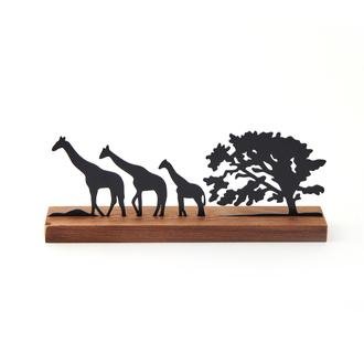Tahta Dekor Zürafa Temalı Obje - Siyah / Kahverengi - 25x10x4 cm