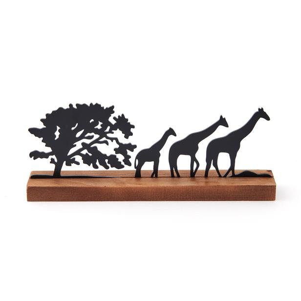  Tahta Dekor Zürafa Temalı Obje - Siyah / Kahverengi - 25x10x4 cm