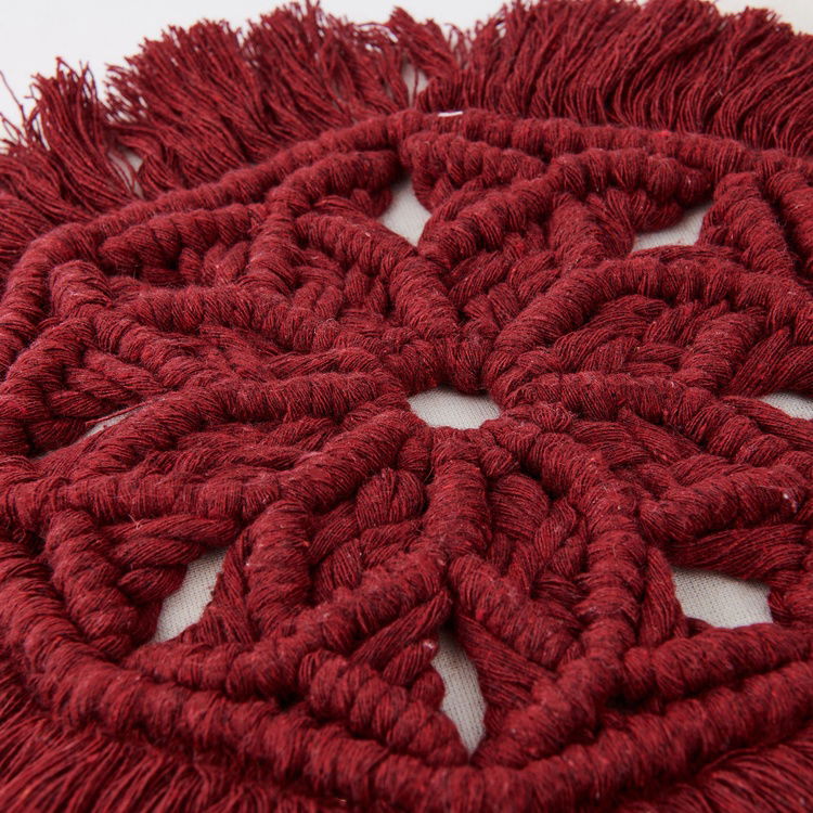  Nuvomon Makrome Handmade Kırlent - Bordo / Ekru