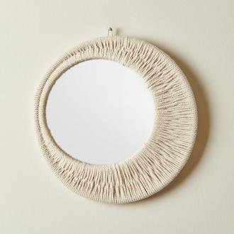 La Bonisa El İşlemeli Dekoratif Ayna - Krem - 30x33 cm