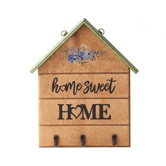 Tahta Dekor Home Sweet Home Anahtarlık - Siyah / Kahverengi - 25x21x2 cm