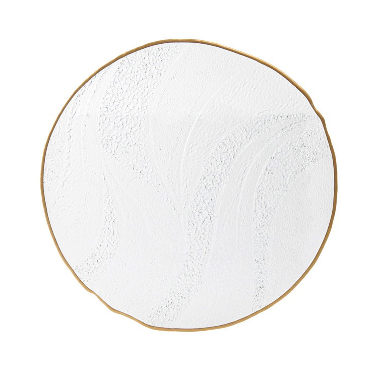  Ang Design Esila 7 Parça Cam Pasta Servis Seti - Şeffaf / Gold - 28 cm + 21 cm