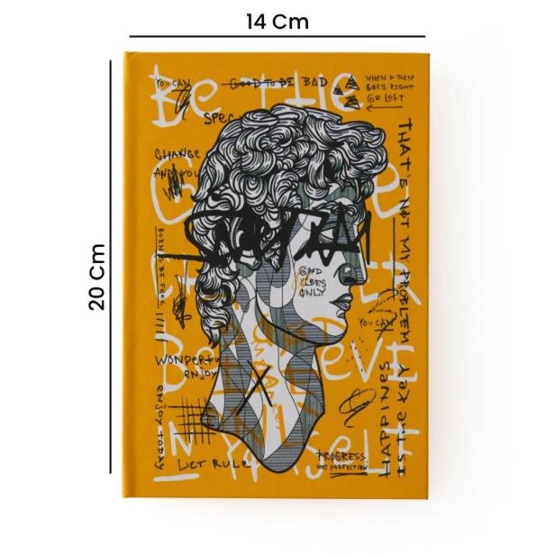  4Nio Desenli Kalın Kapaklı Defter - Sarı - 14x20 cm