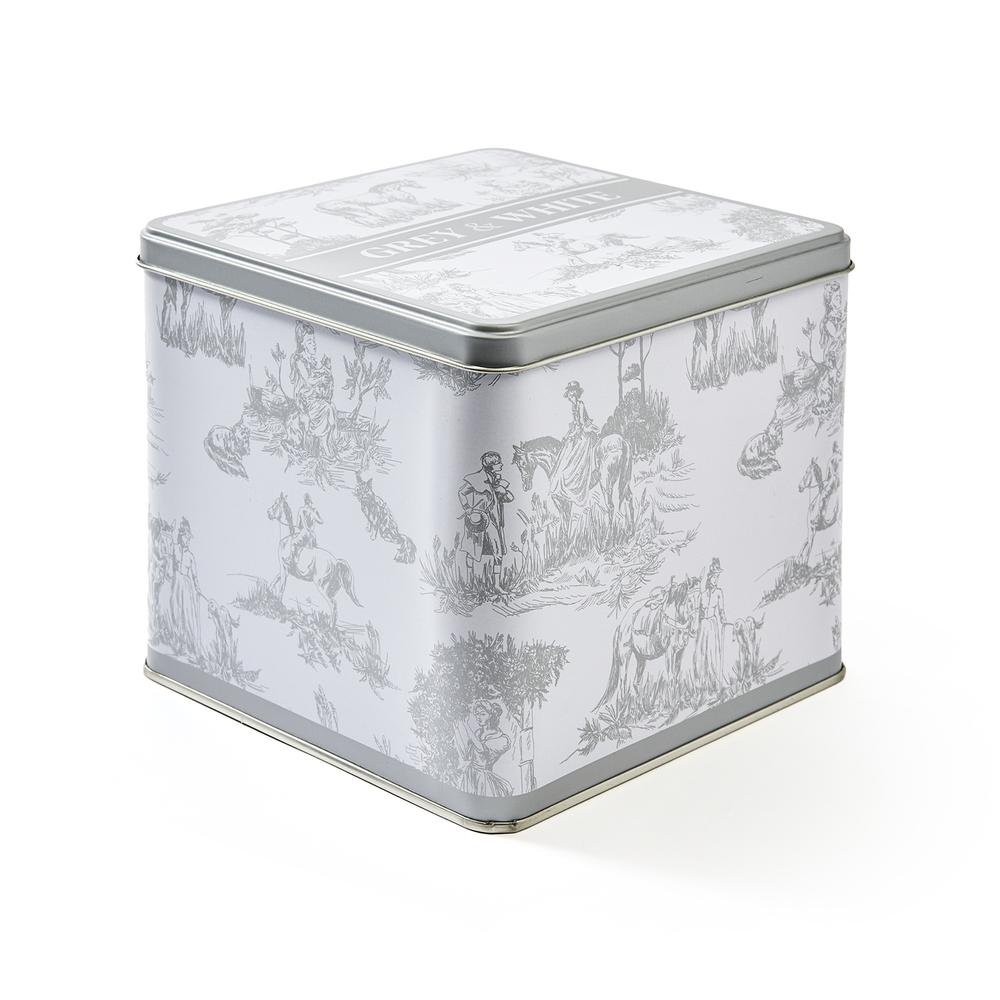  Sarkap Grey&White Metal Hediye Kutusu - Gri / Beyaz - 16x16x14 cm