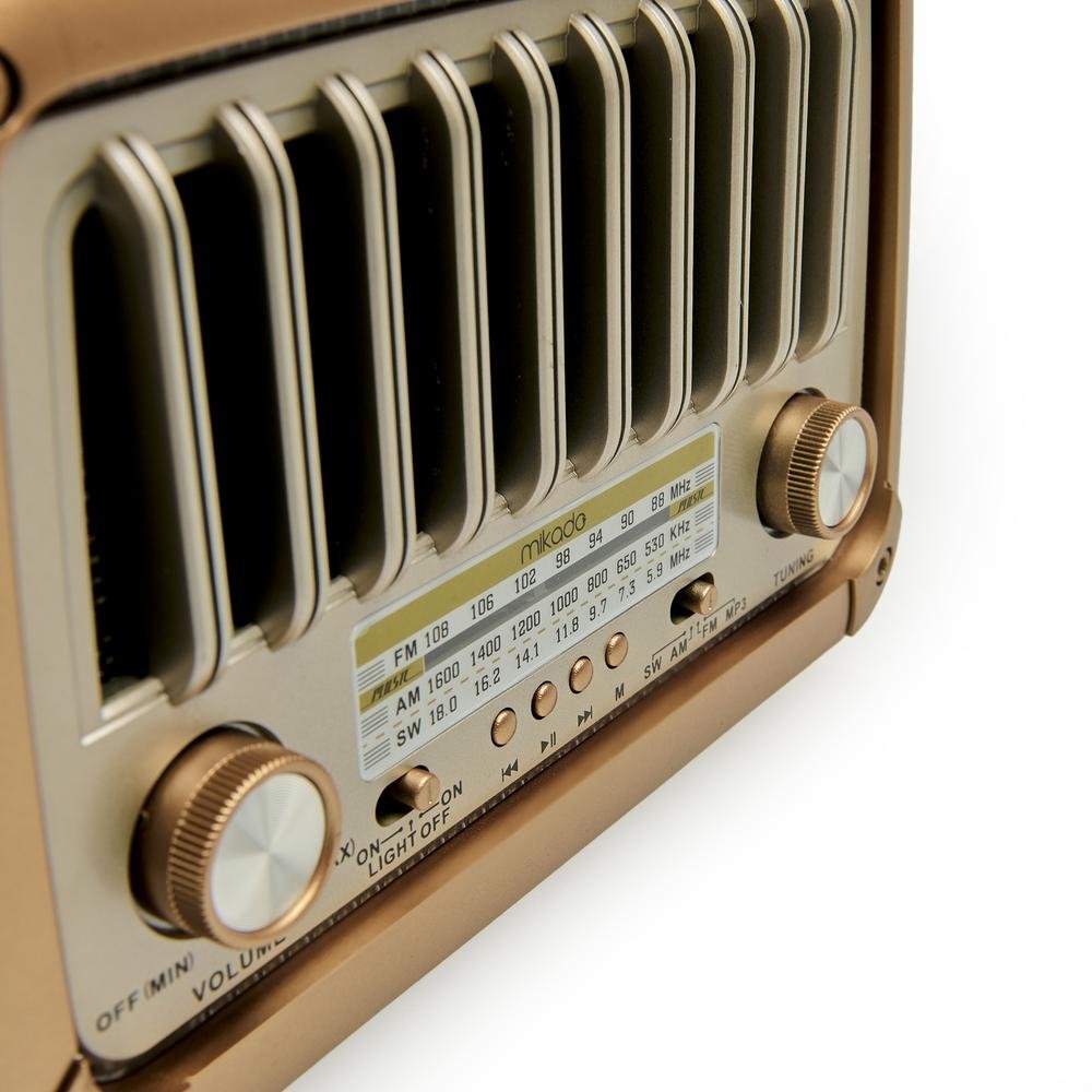  Mikado MDR-327 Usb-TF Destekli Bluetooth FM/AM/SW 3 Band Klasik Radyo - Kahverengi - 19x9,5x22 cm