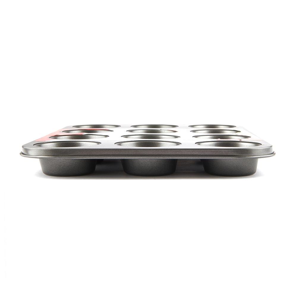  Cook Love 12'li Çelik Muffin Kalıbı - Siyah - 35x26 cm