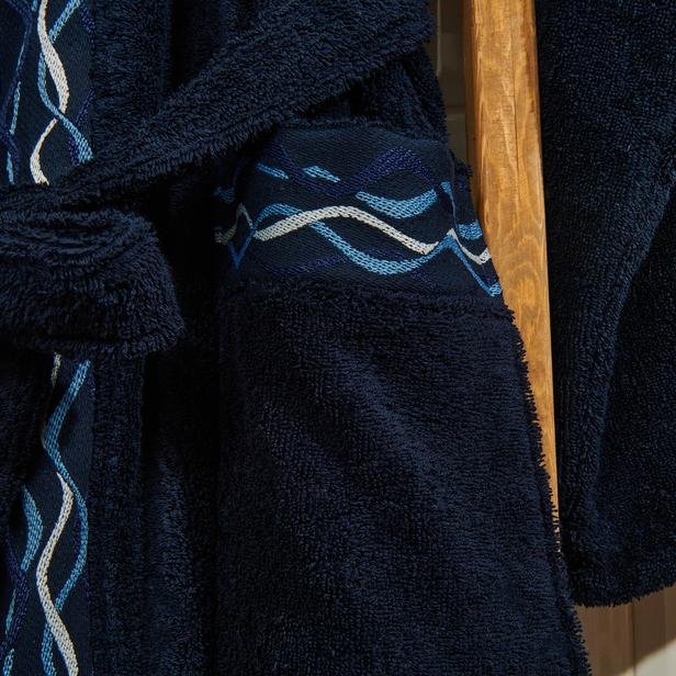  Evidea Soft Digital Blue Jakarlı Kimono Yaka Erkek Bornoz - Lacivert