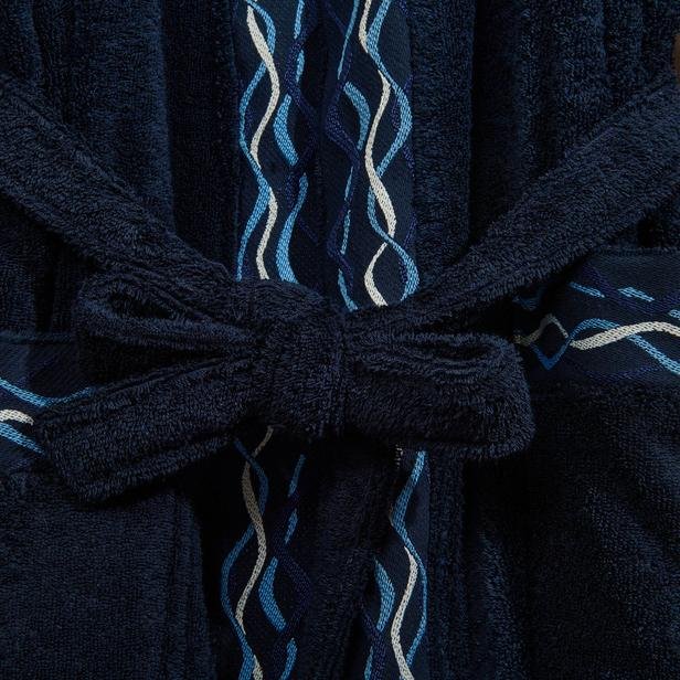  Evidea Soft Digital Blue Jakarlı Kimono Yaka Erkek Bornoz - Lacivert