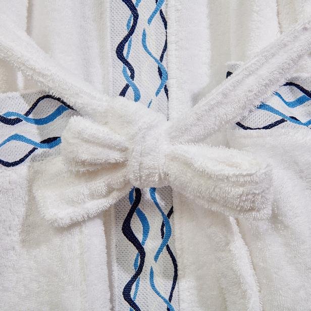 Evidea Soft Digital Blue Jakarlı Kimono Yaka Kadın Bornoz - Beyaz - S / M