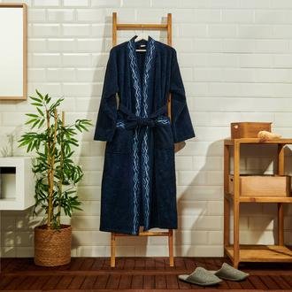 Evidea Soft Digital Blue Jakarlı Kimono Yaka Erkek Bornoz - Lacivert