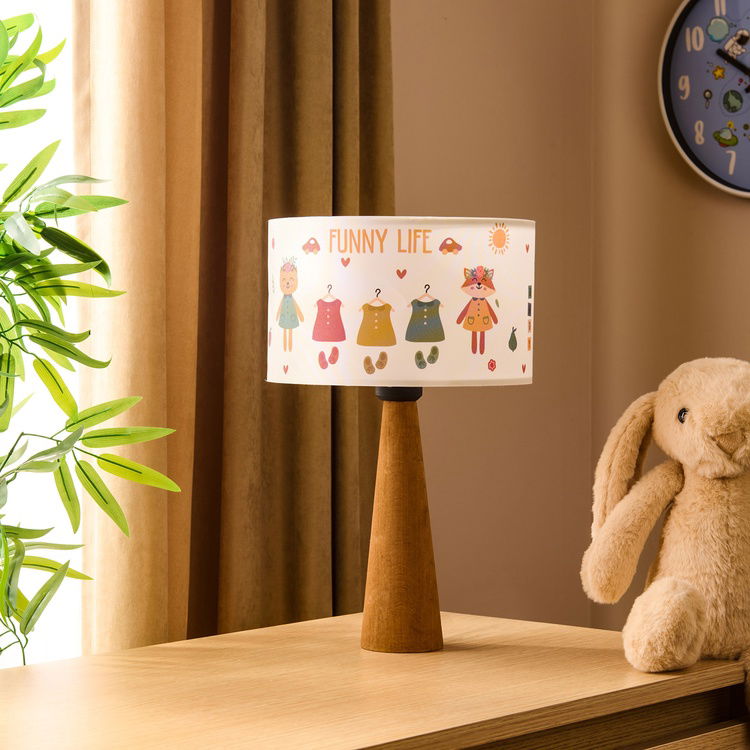  Homing Funny Kumaş Başlık Ahşap Gövdeli Abajur - Kahverengi / Krem - 38 cm