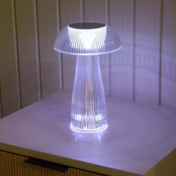  Mien Şarjlı Kristal Led Mantar Masa Lambası - Şeffaf - 25 cm