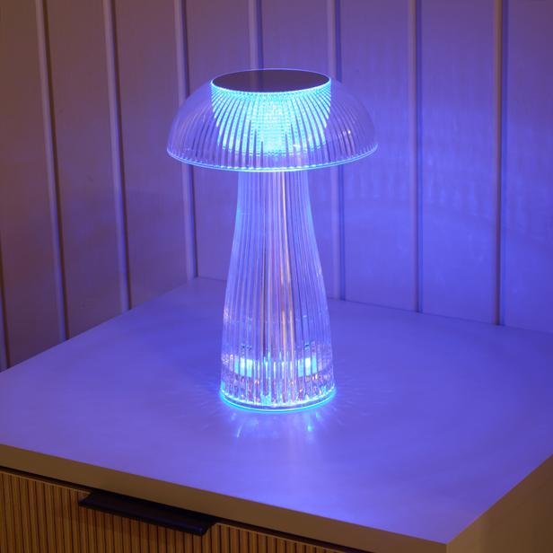  Mien Şarjlı Kristal Led Mantar Masa Lambası - Şeffaf - 25 cm