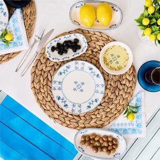 Tulu Porselen Santorini 14 Parça Kahvaltı Takımı - Beyaz / Mavi