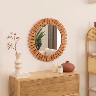 Dfn Wood Dekoratif Yuvarlak Ayna - Kahverengi - 50 cm