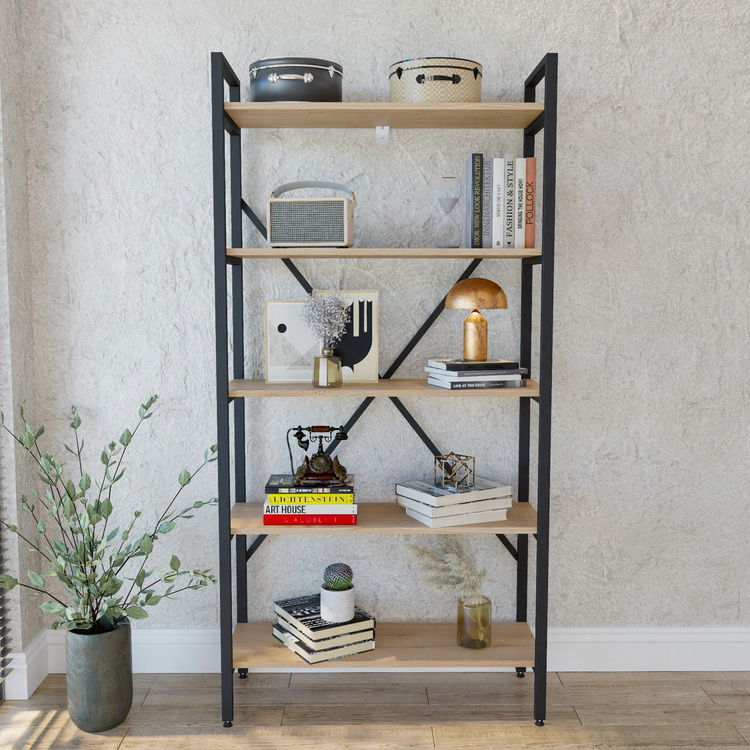  Just Home Athena 5 Raflı Geniş Metal Kitaplık - Sepet