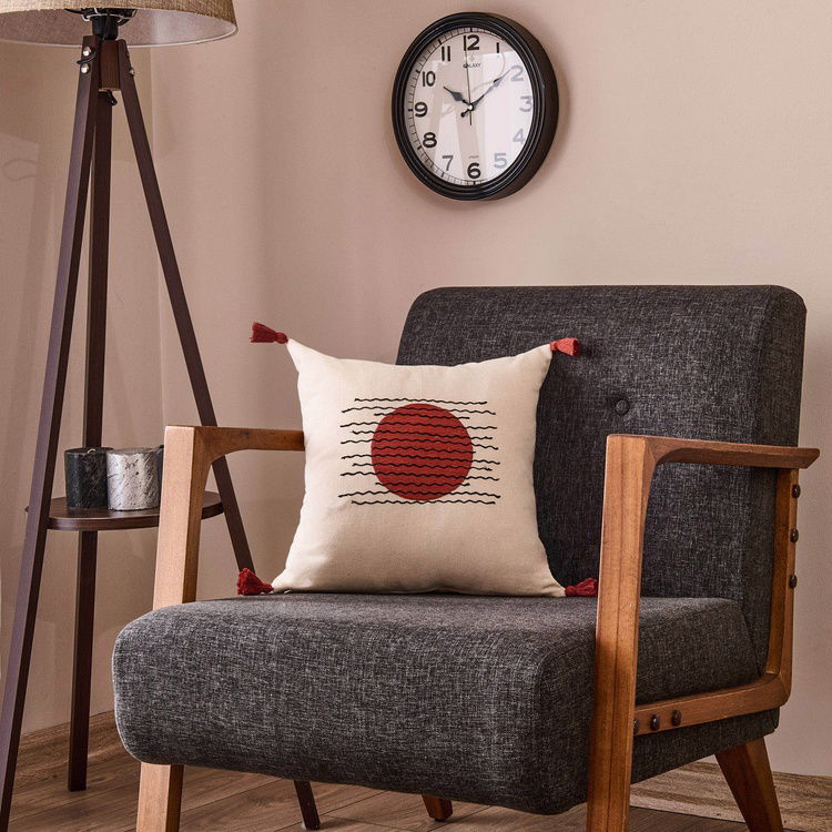  Evidea Soft Nakışlı Püsküllü Kırlent - Ekru / Kiremit - 40x40 cm