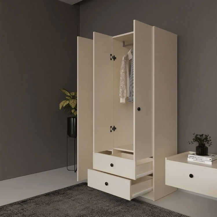  Eco Room 3 Kapak 2 Çekmeceli Gardırop – Vizon / Krem - 180x47x90 cm