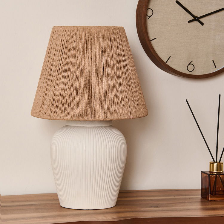  Safir Light Glow Seramik Abajur - Beyaz / Krem - 40x40x25 cm