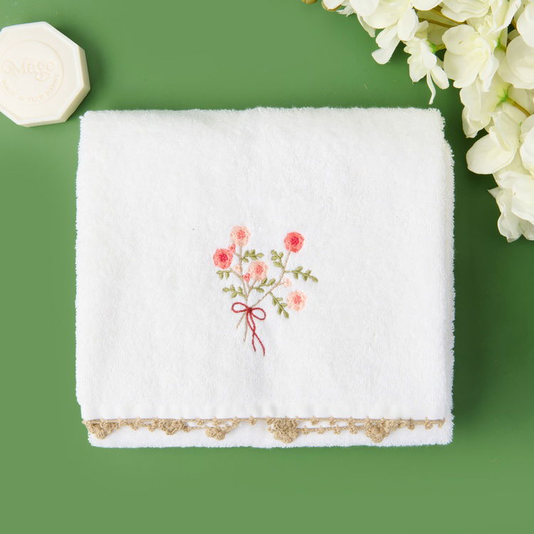  Evidea Soft Granny Summer Çiçek Nakışlı Yüz Havlusu - Ekru - 50x90 cm