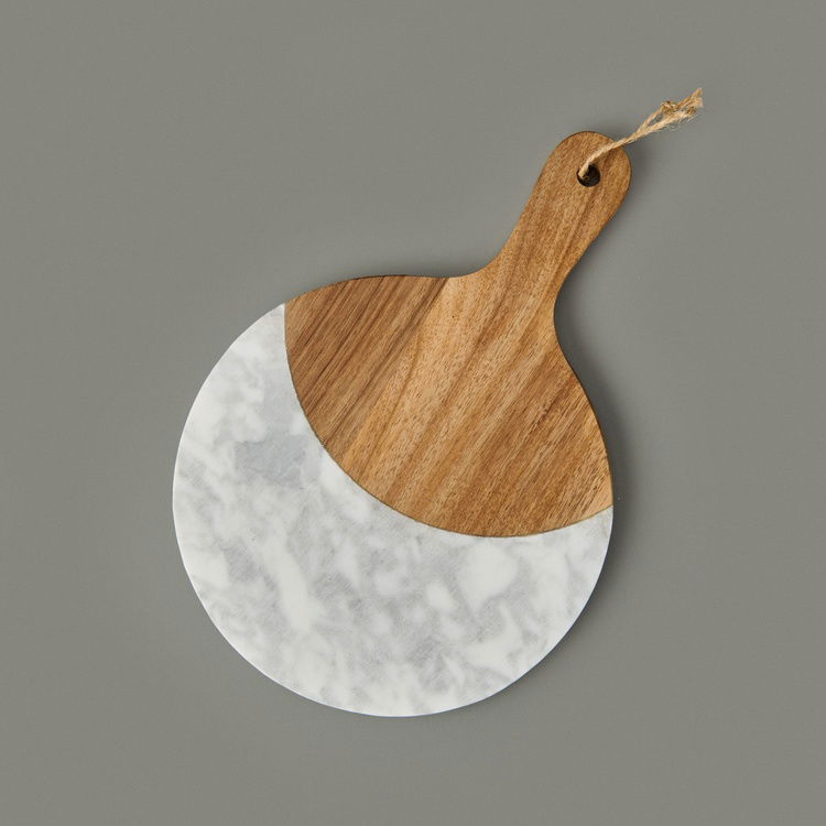  Evidea Kitchen Akasya Yuvarlak Sunum Tahtası - Kahverengi / Beyaz - 30x21 cm