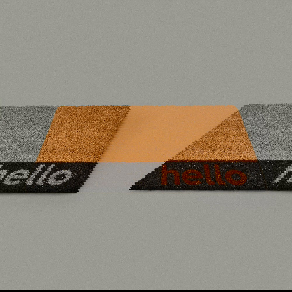  Giz Home Bordürlü Hello Kapı Önü Paspası - Bej - 35x60 cm