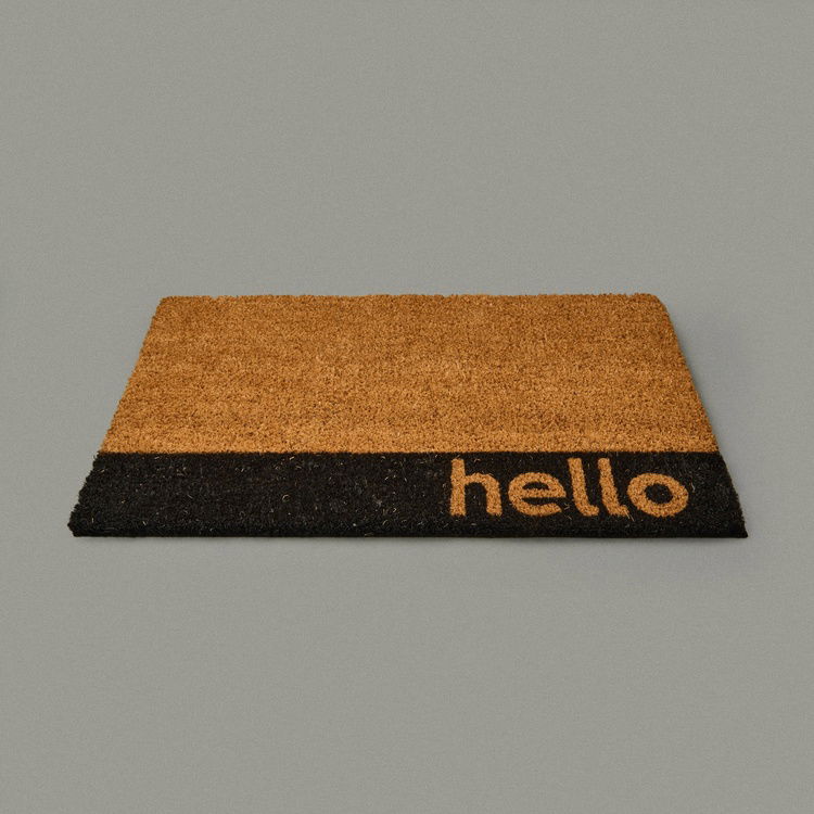  Giz Home Bordürlü Hello Kapı Önü Paspası - Bej - 35x60 cm