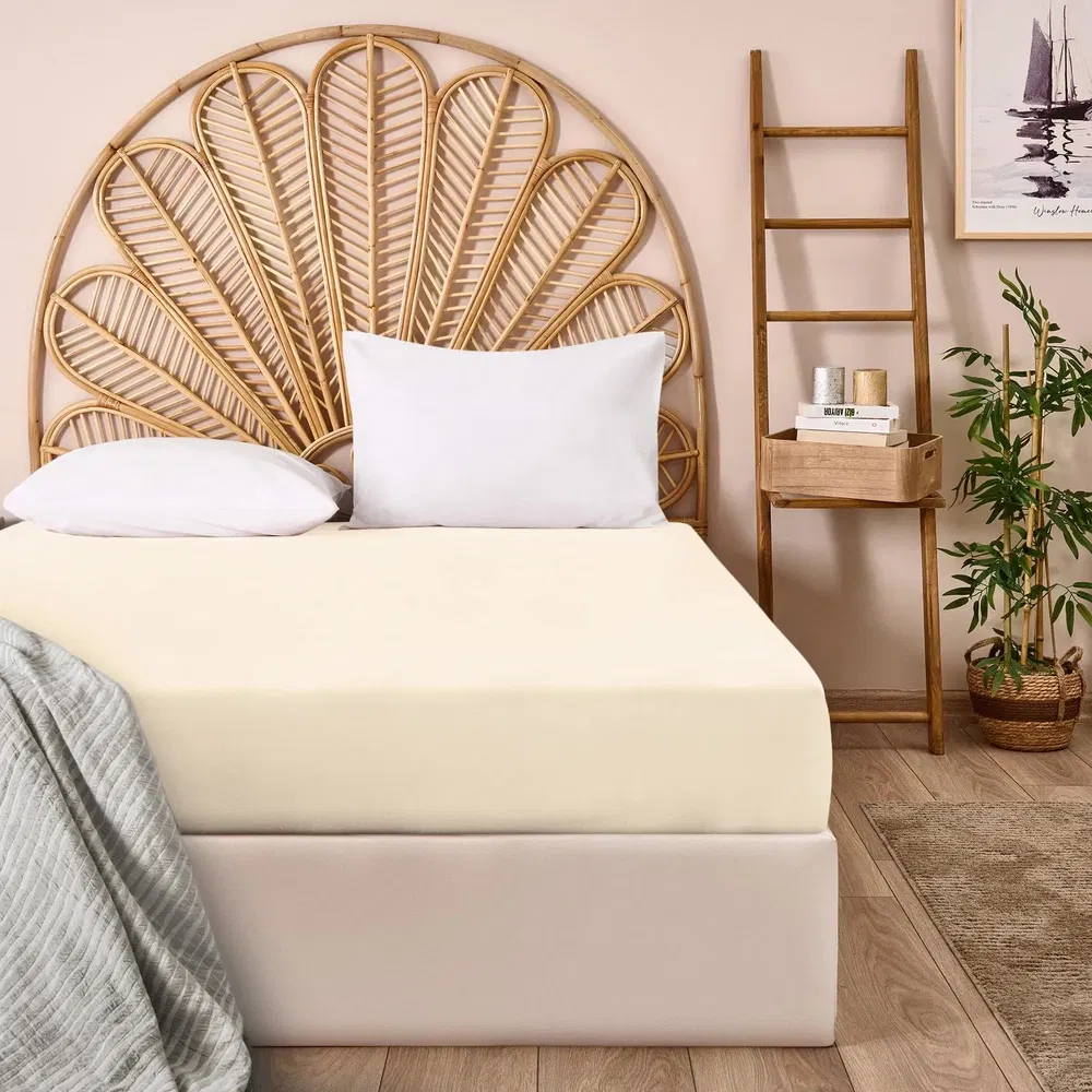  Evidea Soft Basic Çift Kişilik Lastikli Çarşaf - Ekru - 160x200 cm
