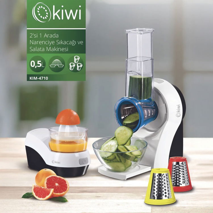  Kiwi KIM-4710 2'si 1 Arada Salata ve Narenciye Sıkacağı - Beyaz / Siyah