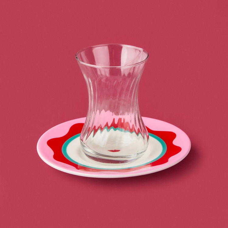 Evidea Kitchen Granny Çay Tabağı - Pembe / Kırmızı - 13 cm